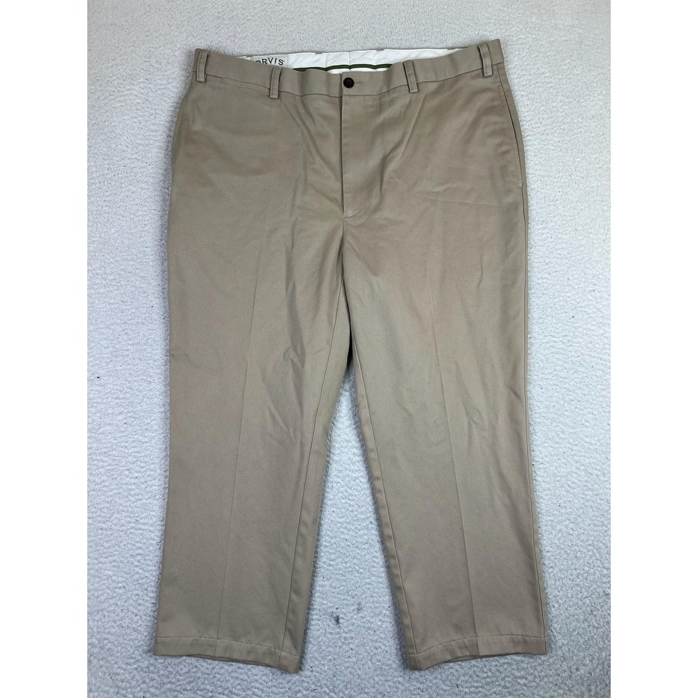 Orvis Pants Mens 40x27 Tan Khaki Chinos Cotton Flat Front‎ Casual Dress Golf